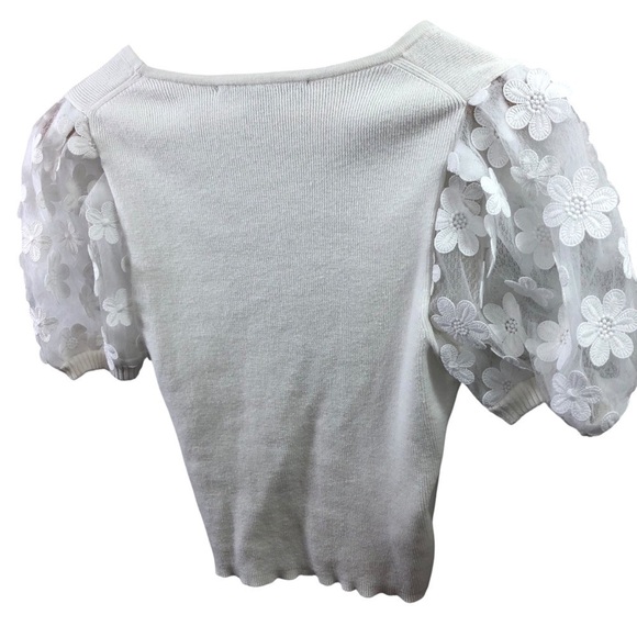 French Connection Women M White Knit Sweater Top Faux Wrap Cottagecore Victorian - Picture 3 of 6